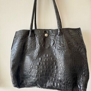 Furla Black Crocodile-Embossed Shoulder Bag